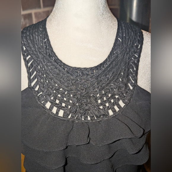 100% Silk Black Sleeveless Peplum Ruffled Blouse-White House Black Market XS - Picture 2 of 14